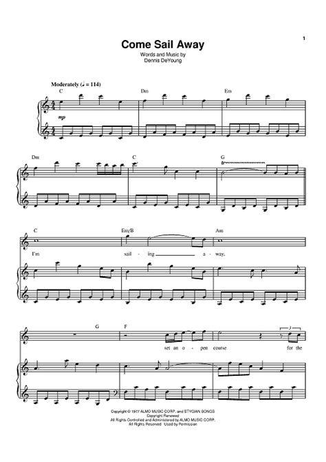 Come Sail Away Sheet Music By Styx For Pianovocalchords Sheet Music Now
