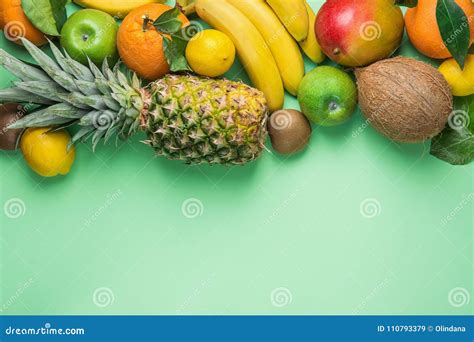 Variety Of Different Tropical And Summer Fruits Pineapple Mango