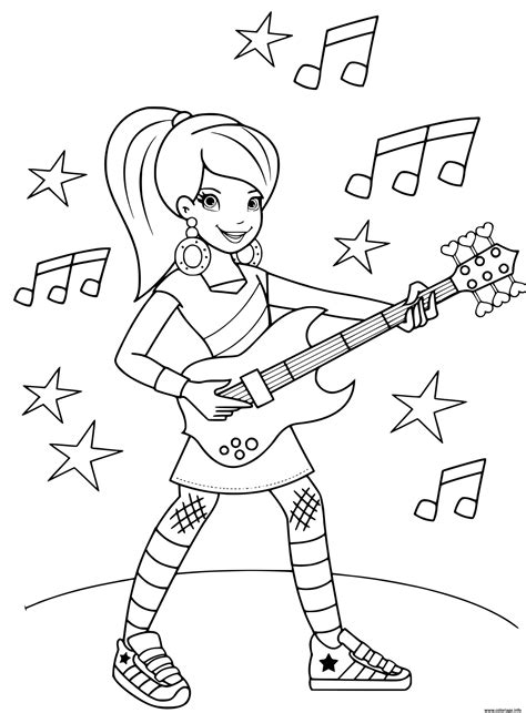 Coloriage Chanteuse Star De La Musique Fille Guitare