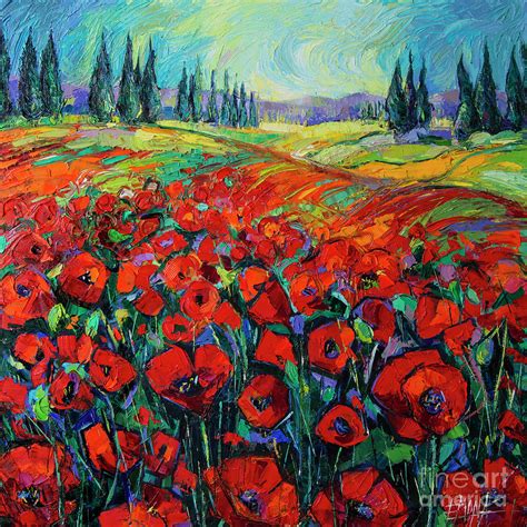 Poppies And Cypresses Modern Impressionist Palette Knives Oil