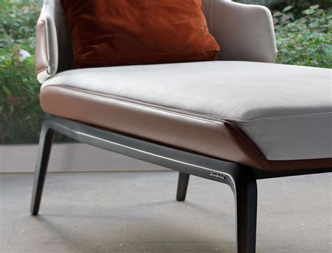 Italian Designer Upholstered Vela Chaise Lounge Leather Back Fabric Front Designed By