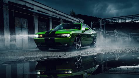 Download Wallpaper 3840x2160 Green Dodge Challenger Muscle Car 2020