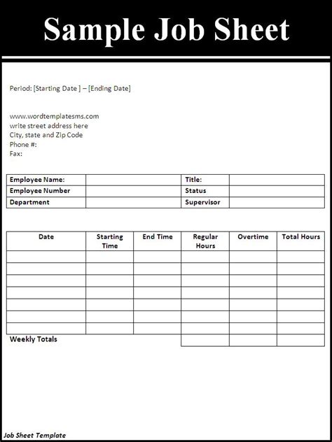 Job Sheet Templates Printable Templates