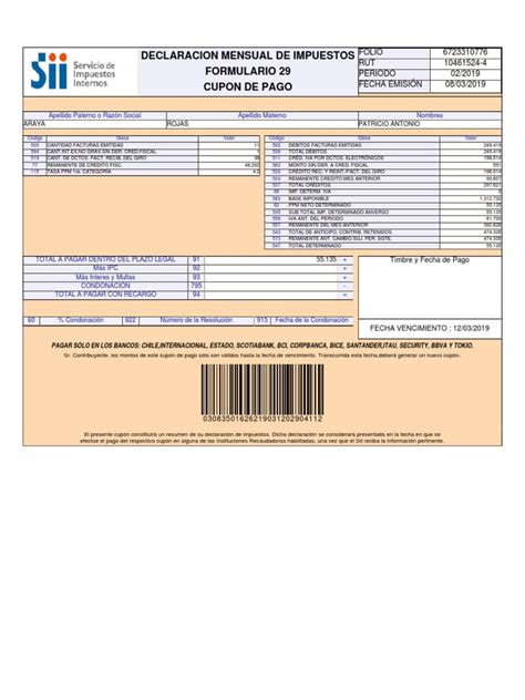 Solicitud de transcripción de la declaración de impuestos. Declaracion Mensual De Impuestos Formulario 29 Cupon De ...