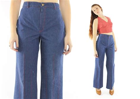 Vintage 70s Bell Bottom Jeans Flared Wide Leg High Waisted Etsy