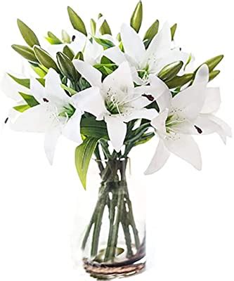 Amazon Com Nearly Natural 1434 Lily Silk Arrangement With Glass Vase