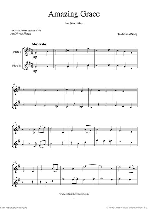Amazing Grace For Beginners Pdf Sheet Music File For Two Flutes