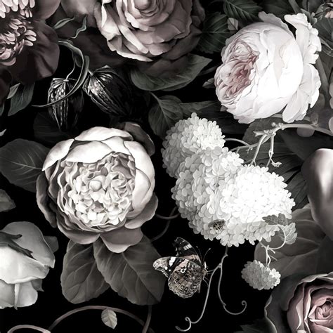 Dark Floral Ii Black Desaturated Sample Floral Wallpaper Samples By