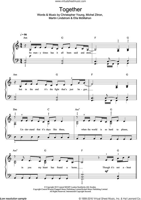 Free piano arrangement sheet music amazing grace michael kravchuk. Eyre - Together sheet music for piano solo (beginners) PDF