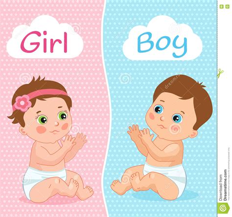 Baby Boy And Baby Girl Vector Illustration Two Cute