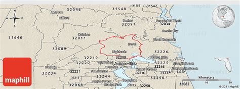 Shaded Relief Panoramic Map Of Zip Code 32218