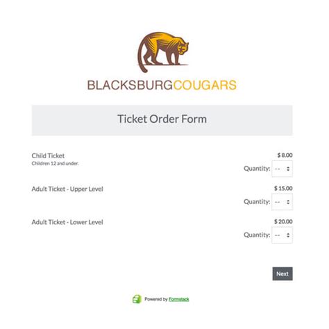 Ticket Order Form Template Customizable Secure Formstack