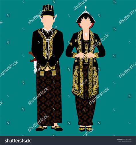 Vektor Stok Javanese Traditional Wedding Couple Character Illustration
