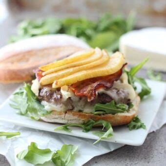 Bison Burgers With Brie Bacon And Caramelized Pears Cooking For Keeps