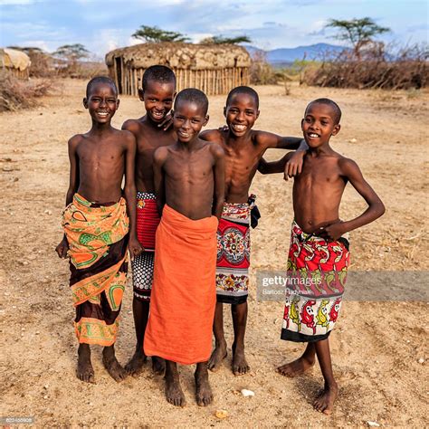 Group Of Happy African Boys From Samburu Tribe Kenya Africa High Res