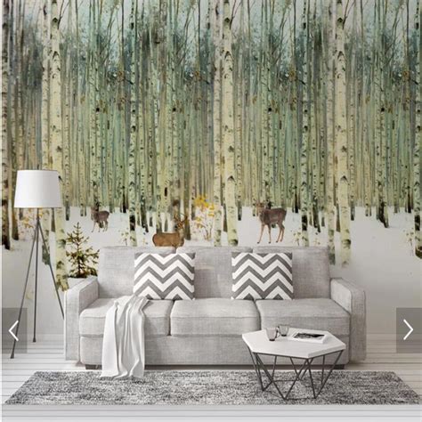 Modern Hand Painting Birch Tree Wallpaper Mural 3d Printed