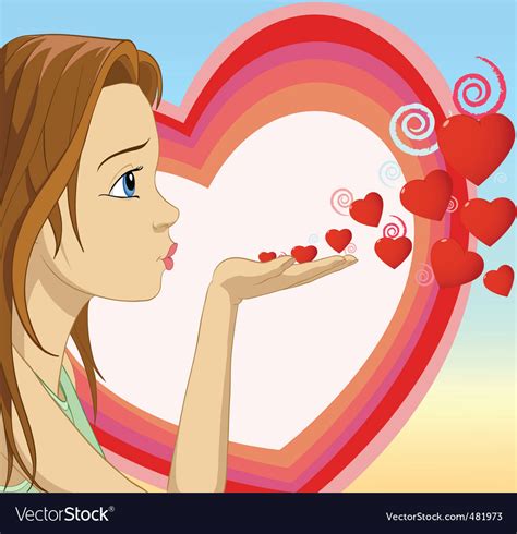 Girl Blowing Hearts Shape Royalty Free Vector Image