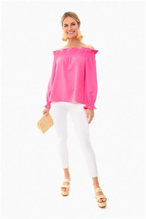 Hot Pink Off The Shoulder Marguerite Blouse Tuckernuck In 2021 Chic