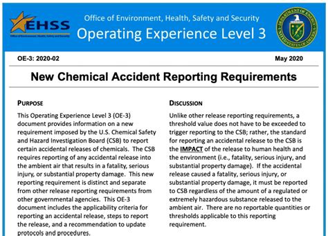 Requirement To Report Chemical Incidents To The Csb