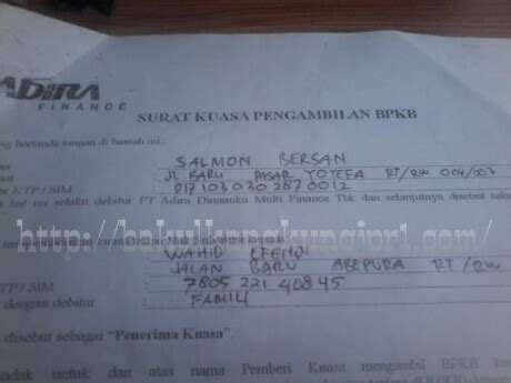 Contoh surat kuasa untuk pengambilan bpkb motor cicilan. Contoh Surat Kuasa Pengambilan Bpkb Motor Di Adira Finance ...