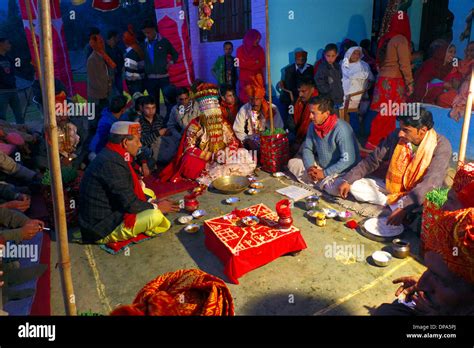 Bridegroom At Traditional Hindu Gaddi Himachal Pradesh Village Wedding Kereri Northern India