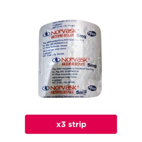 Norvask 5 Mg 3 Strip 10 Tabletstrip Obat Rutin Kegunaan Efek