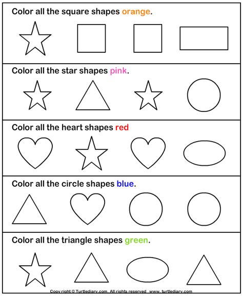 Free kindergarten worksheets from k5 learning. Download and print Turtle Diary's Learning Colors and Shapes worksheet. Our lar… | Preschool ...