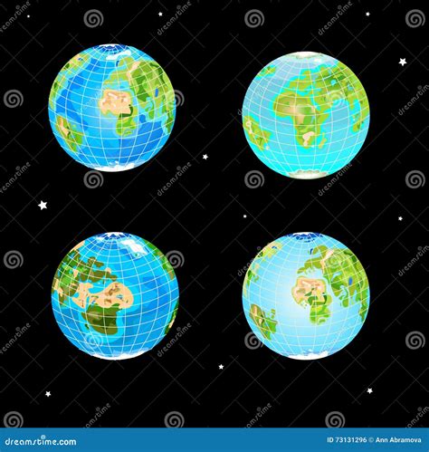 Four Types Of The Globe For Design Stock Vector Illustration Of