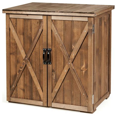 Gymax Storage Cabinet With Double Doors Solid Fir Wood Tool Shed Garden