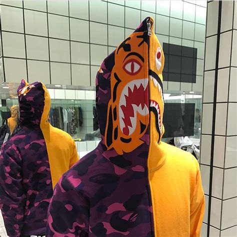 Bape Color Camo Tiger Shark Half Full Zip Hoodie Mens Fashion