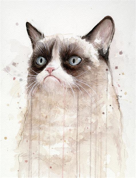 Grumpy Watercolor Cat Painting By Olga Shvartsur Pixels Merch