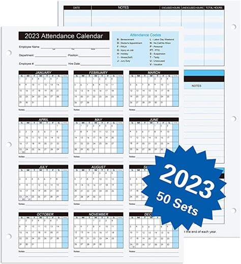 2023 Attendance Calendar Work Tracker Attendance Calendar Cards 85 X