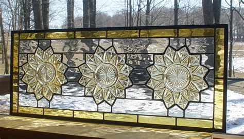 Sunflower Transom Stained Glass Panel Window With Vintage