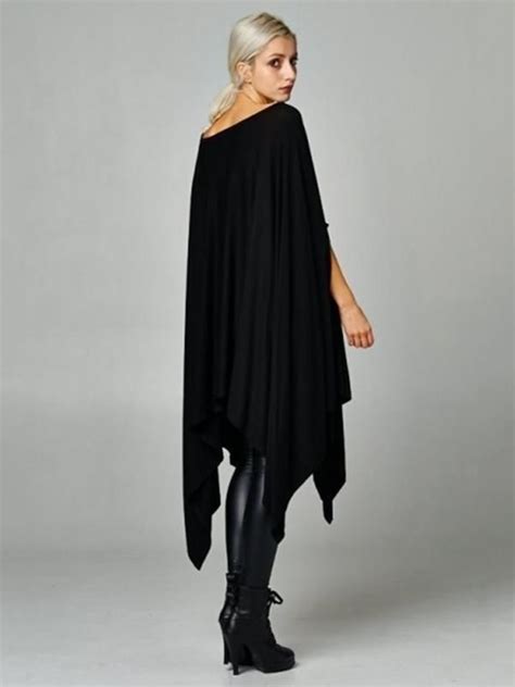 Black Plus Size Batwing Sleeves Asymmetric Round Neck Shirt In 2020