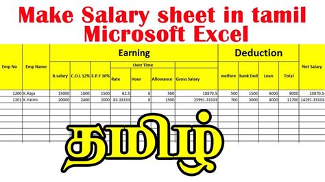 Make Salary Sheet In Microsoft Excel Tamil Youtube