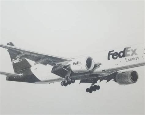 Fedex Boeing 777 11x14 Archival Print Of Pencil Drawing Add Etsy