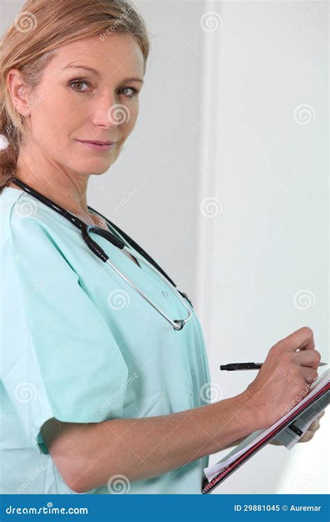Female Nurse Holding Clipboard Stock Image Image Of Nurse Profile