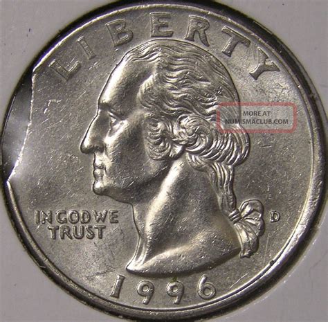 1996 D Washington Quarter Clipped Planchet Error Coin Ae 498