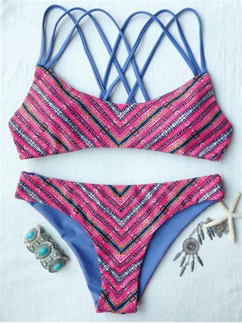 [12 off] 2021 printed padded strappy bikini set in light blue zaful
