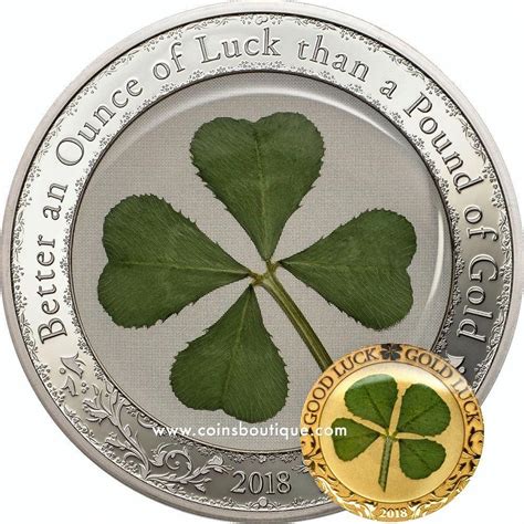 Ounce Of Luck And Four Leaf Clover Set Silver Coin And9999 Gold Coin