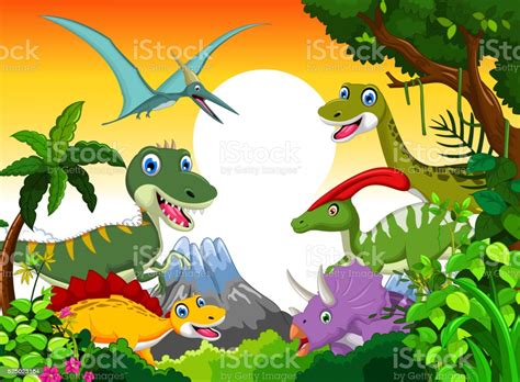 See more ideas about dinosaur background, dinosaur wallpaper, wallpaper iphone cute. Dinosaur Cartoon With Landscape Background For Your Design ...