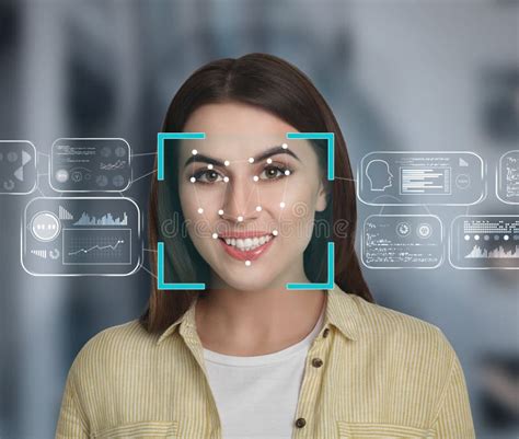 Facial Recognition System Woman With Scanner Frame On Face
