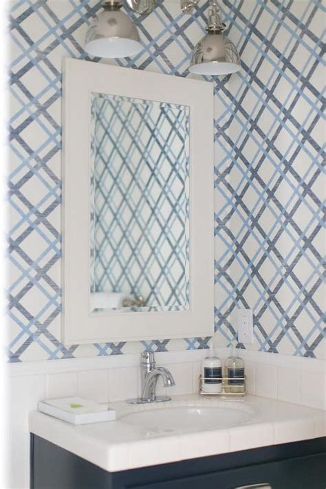 Lattice Wallpaper Contemporary Bathroom