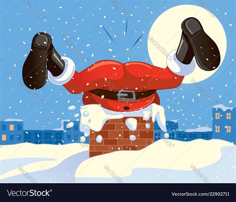 Funny Santa Claus Stuck In The Chimney Cartoon Vector Image
