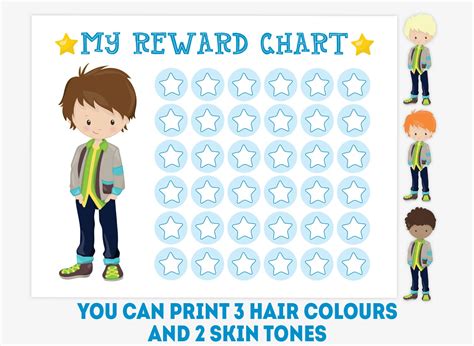 Printable Boy Reward Chart Toddler Good Behavior Chart Kids Etsy