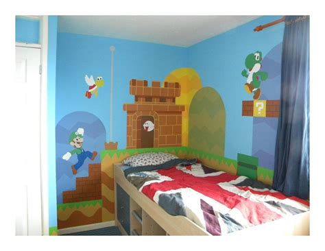 Super mario world kid's bedroom with custom built castle bed, complete with pipe tunnel into the castle level. Geek Art Gallery: Mural: Super Mario Bros. Bedroom
