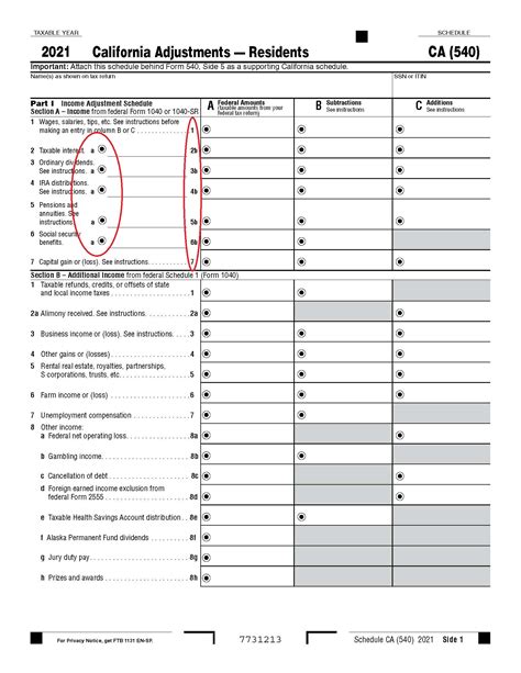 united states - Schedule CA 540 Part I Section A: what role do the