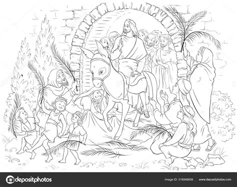 Entry Our Lord Jerusalem Palm Sunday Coloring Page Jesus Christ Stock