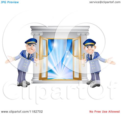 Cartoon Of Friendly Door Men Holding Open Vip Doors To
