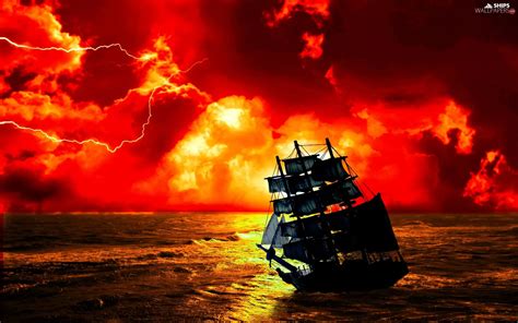 Clouds Sailing Vessel Sun Water West Storm Ships Wallpapers
